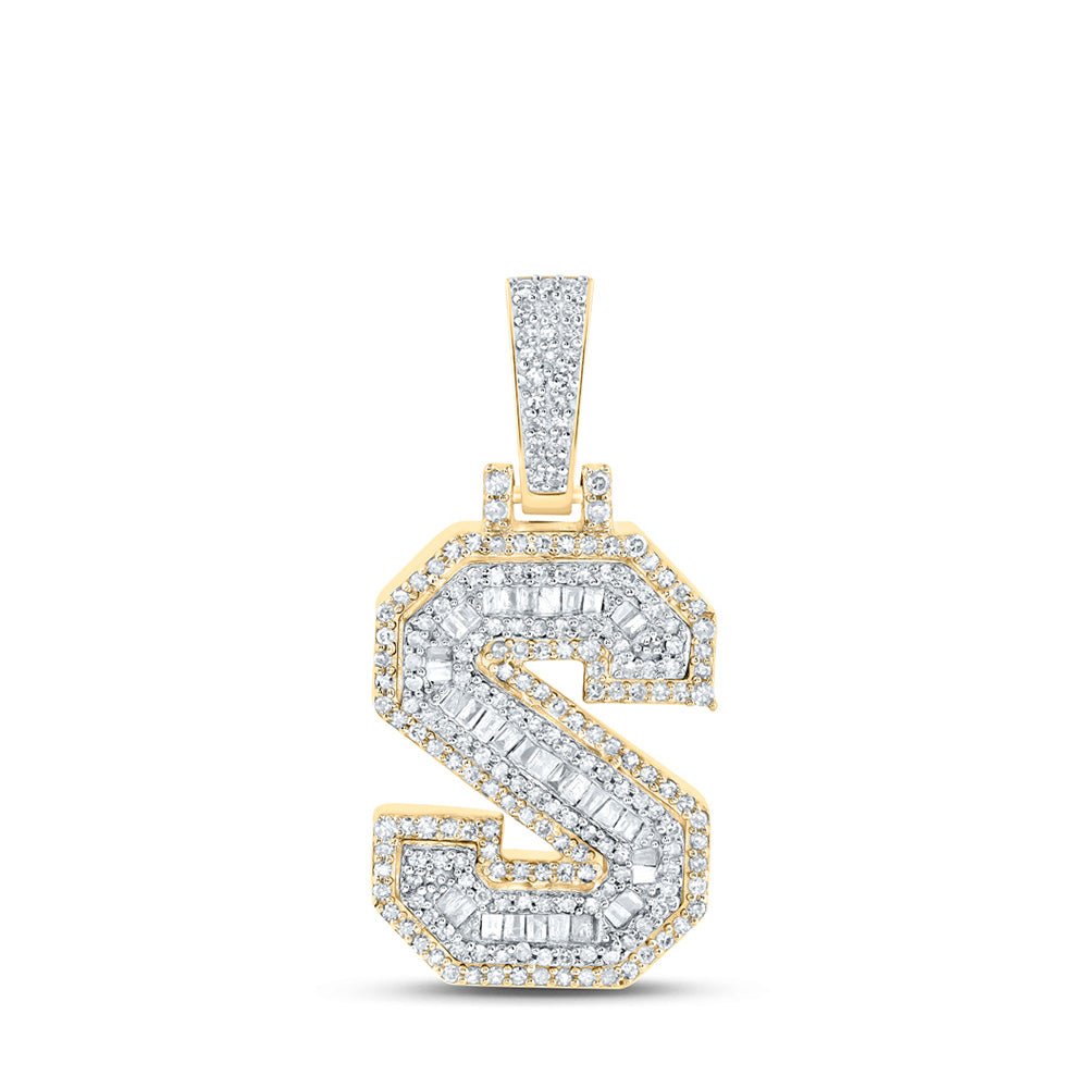 Men's Diamond Charm Pendant | 10kt Yellow Gold Mens Baguette Diamond S Initial Letter Charm Pendant 1/2 Cttw | Splendid Jewellery GND