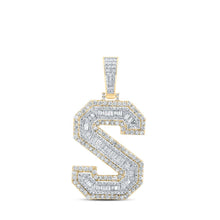 Load image into Gallery viewer, 10kt Yellow Gold Men&#39;s Baguette Diamond S Initial Letter Charm Pendant - 2-3/4 Cttw Top view from the 10Kt Yellow Gold Mens Baguette Diamond S Initial Letter Charm Pendant 2 3 4 Cttwpin232780 collection by Splendid Jewellery