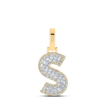 Load image into Gallery viewer, 10kt Yellow Gold Men&#39;s Baguette Diamond S Initial Letter Charm Pendant - 3/8 Cttw Top view from the 10Kt Yellow Gold Mens Baguette Diamond S Initial Letter Charm Pendant 3 8 Cttwpin218900 collection by Splendid Jewellery