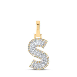 Men's Diamond Charm Pendant | 10kt Yellow Gold Mens Baguette Diamond S Initial Letter Charm Pendant 3/8 Cttw | Splendid Jewellery GND