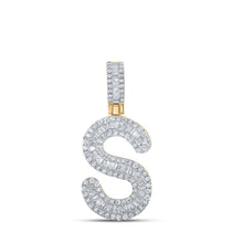 Load image into Gallery viewer, 10kt Yellow Gold Baguette and Round Diamond S Initial Pendant - 1/2 Cttw product  Top View from Splendid Jewellery
