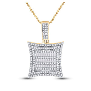 Men's Diamond Charm Pendant | 10kt Yellow Gold Mens Baguette Diamond Square Kite Charm Pendant 1-1/4 Cttw | Splendid Jewellery GND