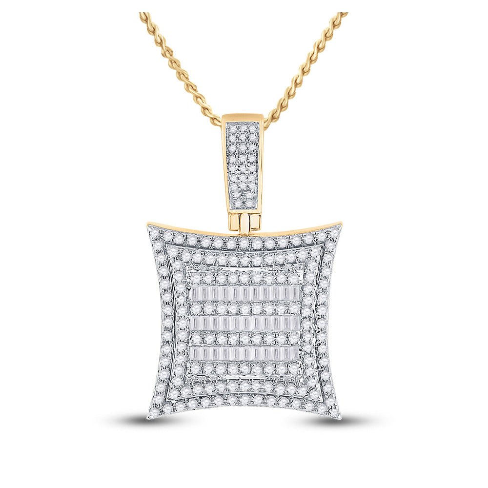 Men's Diamond Charm Pendant | 10kt Yellow Gold Mens Baguette Diamond Square Kite Charm Pendant 1-1/4 Cttw | Splendid Jewellery GND