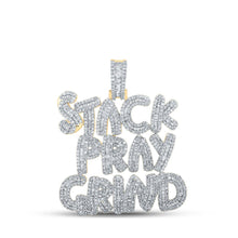 Load image into Gallery viewer, 10kt Yellow Gold Baguette and Round Diamond Stack Pray Grind Charm Pendant - 3 Cttw Top view from the 10Kt Yellow Gold Mens Baguette Diamond Stack Pray Grind Charm Pendant 3 Cttwpin286504 collection by Splendid Jewellery