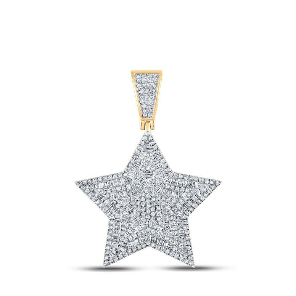 Men's Diamond Charm Pendant | 10kt Yellow Gold Mens Baguette Diamond Star Charm Pendant 1-1/5 Cttw | Splendid Jewellery GND