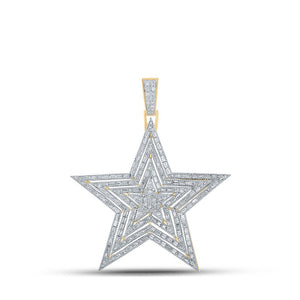 Men's Diamond Charm Pendant | 10kt Yellow Gold Mens Baguette Diamond Star Charm Pendant 2-1/3 Cttw | Splendid Jewellery GND