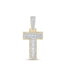 Load image into Gallery viewer, 10kt Yellow Gold Baguette Diamond T Initial Charm Pendant for Men - 3/8 Cttw Top view from the 10Kt Yellow Gold Mens Baguette Diamond T Initial Letter Charm Pendant 3 8 Cttwpin216918 collection by Splendid Jewellery