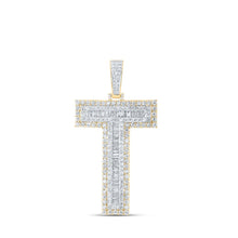 Load image into Gallery viewer, 10kt Yellow Gold Men&#39;s Baguette Diamond T Initial Letter Charm Pendant - 4 Cttw Top view from the 10Kt Yellow Gold Mens Baguette Diamond T Initial Letter Charm Pendant 4 Cttwpin216616 collection by Splendid Jewellery