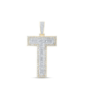 10kt Yellow Gold Men's Baguette Diamond T Initial Letter Charm Pendant - 4 Cttw Top view from the 10Kt Yellow Gold Mens Baguette Diamond T Initial Letter Charm Pendant 4 Cttwpin216616 collection by Splendid Jewellery