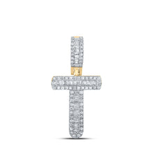 Load image into Gallery viewer, 10kt Yellow Gold Baguette Diamond T Initial Pendant - 1/3 Cttw - Men&#39;s Diamond Charm Necklace product  Top View from Splendid Jewellery