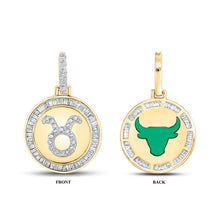 Load image into Gallery viewer, 10kt Yellow Gold Men&#39;s Baguette Diamond Taurus Bull Zodiac Sign Charm Pendant - 1/2 Cttw Top view from the 10Kt Yellow Gold Mens Baguette Diamond Taurus Bull Zodiac Sign Charm Pendant 1 2 Cttwpin289113 collection by Splendid Jewellery