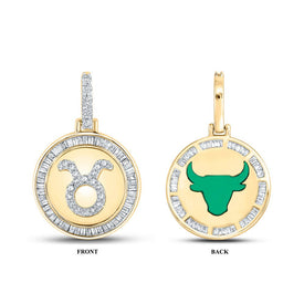 10kt Yellow Gold Men's Baguette Diamond Taurus Bull Zodiac Sign Charm Pendant - 1/2 Cttw Top view from the 10Kt Yellow Gold Mens Baguette Diamond Taurus Bull Zodiac Sign Charm Pendant 1 2 Cttwpin289113 collection by Splendid Jewellery