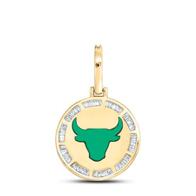 10kt Yellow Gold Men's Baguette Diamond Taurus Bull Zodiac Sign Charm Pendant - 1/2 Cttw Side view from the 10Kt Yellow Gold Mens Baguette Diamond Taurus Bull Zodiac Sign Charm Pendant 1 2 Cttwpin289113 collection by Splendid Jewellery