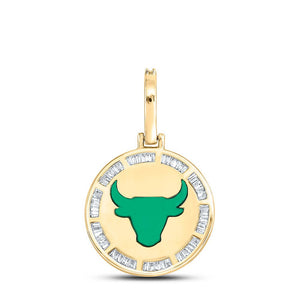 Men's Diamond Charm Pendant | 10kt Yellow Gold Mens Baguette Diamond Taurus Bull Zodiac Sign Charm Pendant 1/2 Cttw | Splendid Jewellery GND