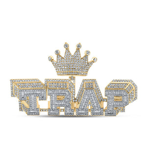 Men's Diamond Charm Pendant | 10kt Yellow Gold Mens Baguette Diamond TRAP Crown Charm Pendant 8-1/2 Cttw | Splendid Jewellery GND
