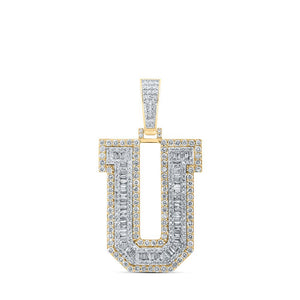 Men's Diamond Charm Pendant | 10kt Yellow Gold Mens Baguette Diamond U Initial Letter Charm Pendant 3 Cttw | Splendid Jewellery GND