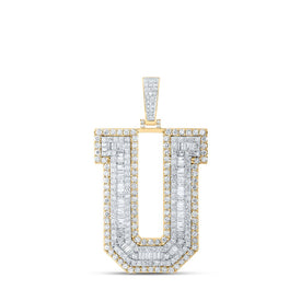 10kt Yellow Gold Mens Baguette Diamond U Initial Charm Pendant - Captivating Splendor Top view from the 10Kt Yellow Gold Mens Baguette Diamond U Initial Letter Charm Pendant 5 1 2 Cttwpin216630 collection by Splendid Jewellery