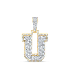 Load image into Gallery viewer, 10kt Yellow Gold Men&#39;s Baguette Diamond U Initial Letter Charm Pendant - 5/8 Cttw - Splendid Jewellery Top view from the 10Kt Yellow Gold Mens Baguette Diamond U Initial Letter Charm Pendant 5 8 Cttwpin216911 collection by Splendid Jewellery