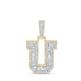10kt Yellow Gold Men's Baguette Diamond U Initial Letter Charm Pendant - 5/8 Cttw - Splendid Jewellery Top view from the 10Kt Yellow Gold Mens Baguette Diamond U Initial Letter Charm Pendant 5 8 Cttwpin216911 collection by Splendid Jewellery