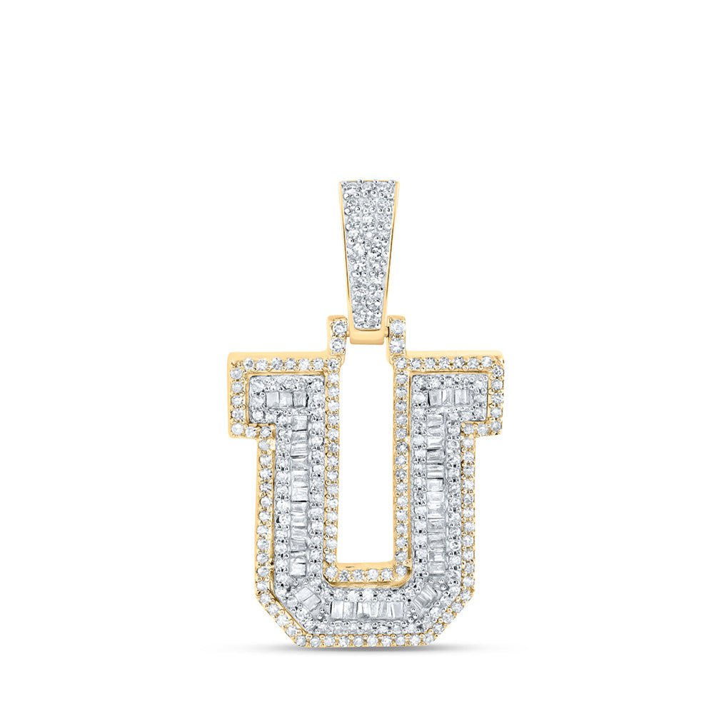 Men's Diamond Charm Pendant | 10kt Yellow Gold Mens Baguette Diamond U Initial Letter Charm Pendant 5/8 Cttw | Splendid Jewellery GND