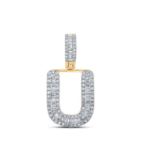 10kt Yellow Gold Men's Baguette Diamond U Initial Pendant - 3/8 Cttw product  Top View from Splendid Jewellery