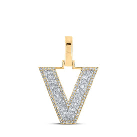 10kt Yellow Gold Men's Baguette Diamond V Initial Letter Charm Pendant - 1/2 Cttw Top view from the 10Kt Yellow Gold Mens Baguette Diamond V Initial Letter Charm Pendant 1 2 Cttwpin218905 collection by Splendid Jewellery
