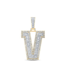 Load image into Gallery viewer, 10kt Yellow Gold Mens Baguette Diamond V Initial Letter Charm Pendant - 2-3/4 Cttw Top view from the 10Kt Yellow Gold Mens Baguette Diamond V Initial Letter Charm Pendant 2 3 4 Cttwpin232785 collection by Splendid Jewellery