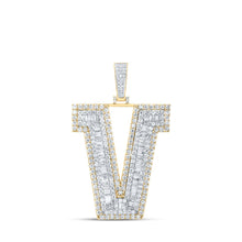 Load image into Gallery viewer, 10kt Yellow Gold Mens Baguette Diamond V Initial Letter Charm Pendant - 5-5/8 Cttw Top view from the 10Kt Yellow Gold Mens Baguette Diamond V Initial Letter Charm Pendant 5 5 8 Cttwpin216632 collection by Splendid Jewellery