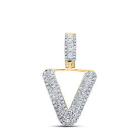 10kt Yellow Gold Mens Baguette Diamond V Initial Letter Pendant - 3/8 Cttw product  Top View from Splendid Jewellery