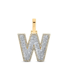 Load image into Gallery viewer, 10kt Yellow Gold Men&#39;s Baguette Diamond W Initial Letter Charm Pendant - 3/4 Cttw | Splendid Jewellery Top view from the 10Kt Yellow Gold Mens Baguette Diamond W Initial Letter Charm Pendant 3 4 Cttwpin218904 collection by Splendid Jewellery