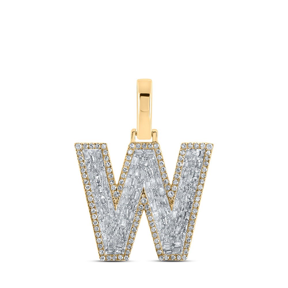 Men's Diamond Charm Pendant | 10kt Yellow Gold Mens Baguette Diamond W Initial Letter Charm Pendant 3/4 Cttw | Splendid Jewellery GND