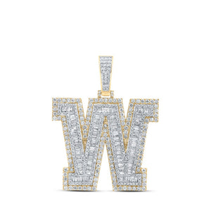 Men's Diamond Charm Pendant | 10kt Yellow Gold Mens Baguette Diamond W Initial Letter Charm Pendant 4-5/8 Cttw | Splendid Jewellery GND