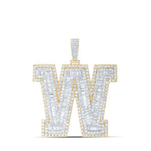 Load image into Gallery viewer, 10kt Yellow Gold Men&#39;s Baguette Diamond W Initial Letter Charm Pendant - 9-1/3 Cttw Top view from the 10Kt Yellow Gold Mens Baguette Diamond W Initial Letter Charm Pendant 9 1 3 Cttwpin216637 collection by Splendid Jewellery