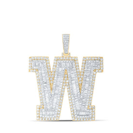 10kt Yellow Gold Men's Baguette Diamond W Initial Letter Charm Pendant - 9-1/3 Cttw Top view from the 10Kt Yellow Gold Mens Baguette Diamond W Initial Letter Charm Pendant 9 1 3 Cttwpin216637 collection by Splendid Jewellery