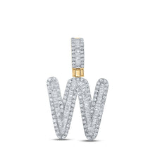 Load image into Gallery viewer, 10kt Yellow Gold Men&#39;s Baguette Diamond W Initial Pendant - 5/8 Cttw product  Top View from Splendid Jewellery