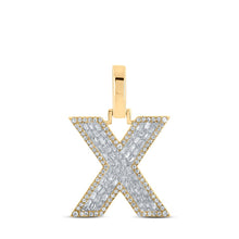 Load image into Gallery viewer, 10kt Yellow Gold Men&#39;s Baguette Diamond X Initial Letter Charm Pendant 1/2 Cttw - Dazzling Elegance Top view from the 10Kt Yellow Gold Mens Baguette Diamond X Initial Letter Charm Pendant 1 2 Cttwpin218908 collection by Splendid Jewellery