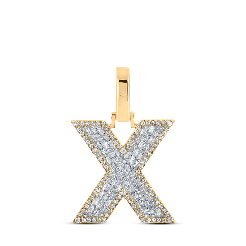 Men's Diamond Charm Pendant | 10kt Yellow Gold Mens Baguette Diamond X Initial Letter Charm Pendant 1/2 Cttw | Splendid Jewellery GND