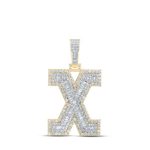 Men's Diamond Charm Pendant | 10kt Yellow Gold Mens Baguette Diamond X Initial Letter Charm Pendant 3 Cttw | Splendid Jewellery GND