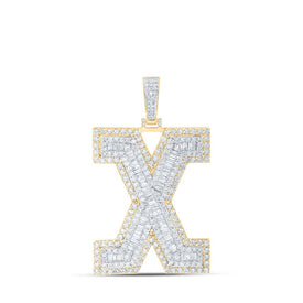 10kt Yellow Gold Men's Baguette Diamond X Initial Letter Charm Pendant - 4-7/8 Cttw | Splendid Jewellery Top view from the 10Kt Yellow Gold Mens Baguette Diamond X Initial Letter Charm Pendant 4 7 8 Cttwpin216635 collection by Splendid Jewellery