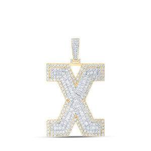 Men's Diamond Charm Pendant | 10kt Yellow Gold Mens Baguette Diamond X Initial Letter Charm Pendant 4-7/8 Cttw | Splendid Jewellery GND