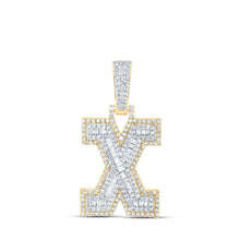 Load image into Gallery viewer, 10kt Yellow Gold Baguette Diamond X Initial Charm Pendant for Men - 5/8 Cttw Top view from the 10Kt Yellow Gold Mens Baguette Diamond X Initial Letter Charm Pendant 5 8 Cttwpin216916 collection by Splendid Jewellery