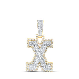 10kt Yellow Gold Baguette Diamond X Initial Charm Pendant for Men - 5/8 Cttw Top view from the 10Kt Yellow Gold Mens Baguette Diamond X Initial Letter Charm Pendant 5 8 Cttwpin216916 collection by Splendid Jewellery