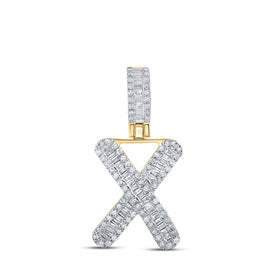 10kt Yellow Gold Baguette Diamond X Initial Pendant - 3/8 Cttw | Men's Diamond Charm Pendant product  Top View from Splendid Jewellery