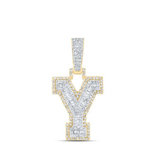 Load image into Gallery viewer, 10kt Yellow Gold Men&#39;s Baguette Diamond Y Initial Charm Pendant 1/2 Cttw - A Dazzling Statement of Style Top view from the 10Kt Yellow Gold Mens Baguette Diamond Y Initial Letter Charm Pendant 1 2 Cttwpin216930 collection by Splendid Jewellery