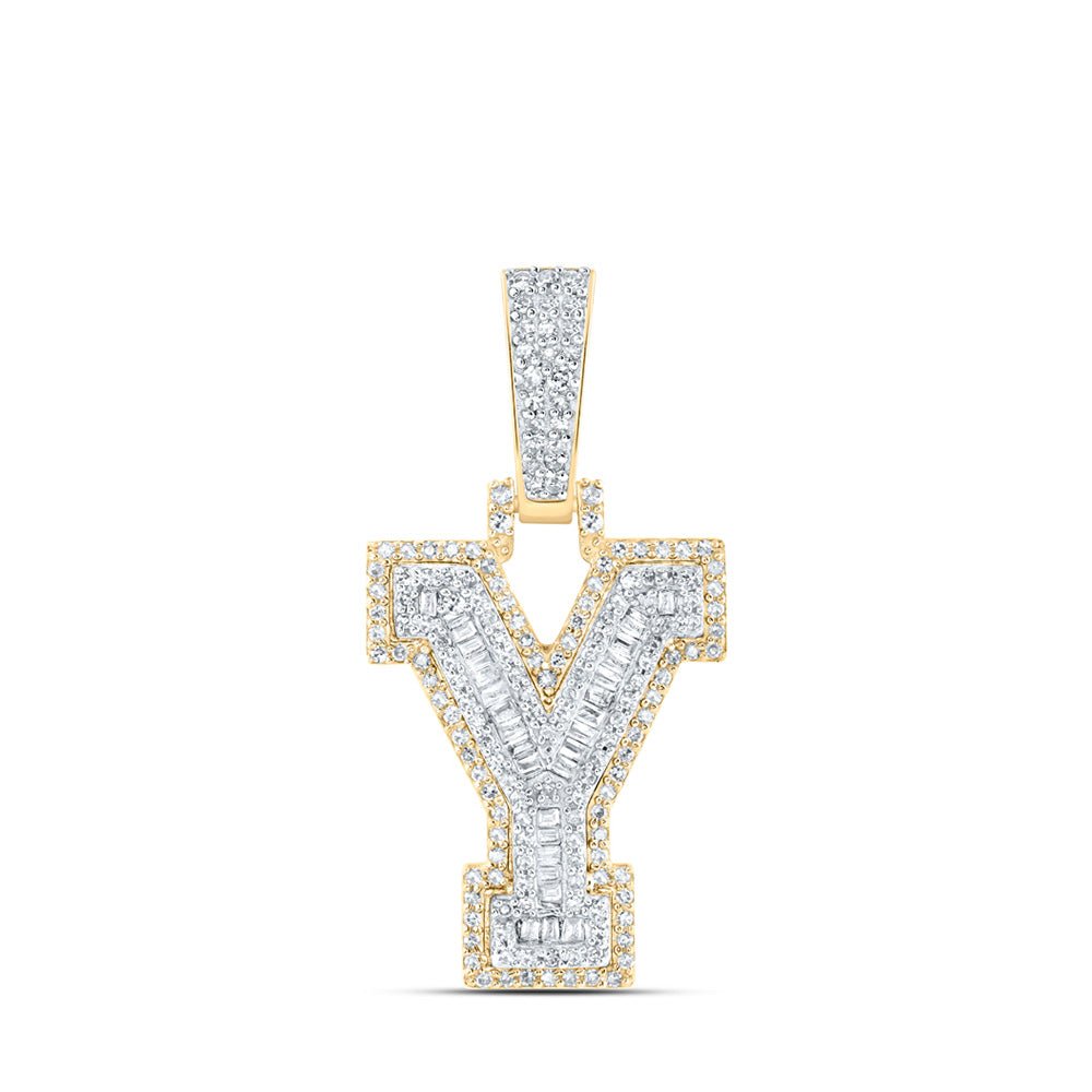 Men's Diamond Charm Pendant | 10kt Yellow Gold Mens Baguette Diamond Y Initial Letter Charm Pendant 1/2 Cttw | Splendid Jewellery GND