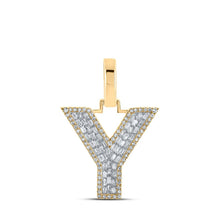 Load image into Gallery viewer, 10kt Yellow Gold Men&#39;s Baguette Diamond Y Initial Letter Charm Pendant 1/2 Cttw - A Dazzling Statement Piece by Splendid Jewellery Top view from the 10Kt Yellow Gold Mens Baguette Diamond Y Initial Letter Charm Pendant 1 2 Cttwpin218901 collection by Splendid Jewellery