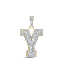 Load image into Gallery viewer, 10kt Yellow Gold Baguette Diamond Y Initial Charm Pendant - 2-1/2 Cttw Top view from the 10Kt Yellow Gold Mens Baguette Diamond Y Initial Letter Charm Pendant 2 1 2 Cttwpin232781 collection by Splendid Jewellery