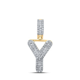 10kt Yellow Gold Men's Baguette Diamond Y Initial Pendant 1/3 Cttw - A Dazzling Statement Piece by Splendid Jewellery product  Top View from Splendid Jewellery