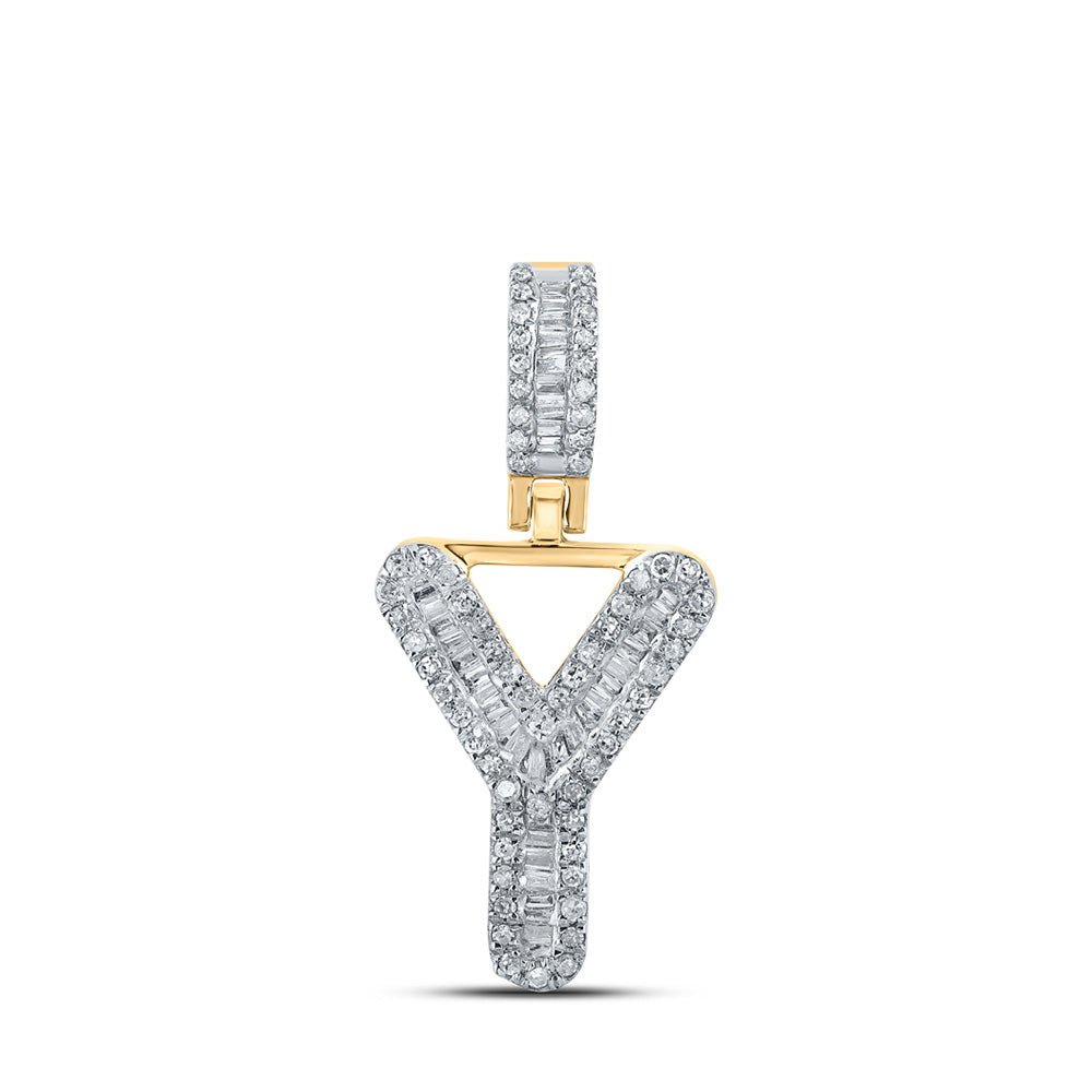 Men's Diamond Charm Pendant | 10kt Yellow Gold Mens Baguette Diamond Y Initial Letter Pendant 1/3 Cttw | Splendid Jewellery GND