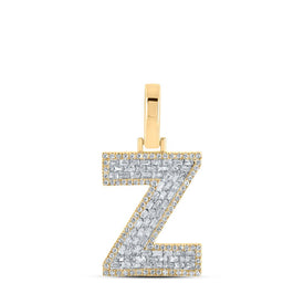10kt Yellow Gold Baguette Diamond Z Initial Pendant - Masculine Elegance at Its Finest Top view from the 10Kt Yellow Gold Mens Baguette Diamond Z Initial Letter Charm Pendant 1 2 Cttwpin218903 collection by Splendid Jewellery